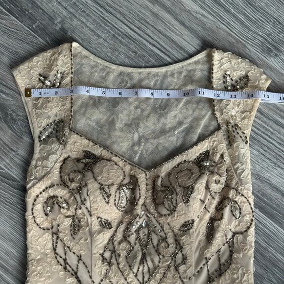 Sue Wong Embellished Cocktail Dress Size 2 Champagne Beaded - Picture 10 of 16